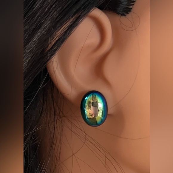 Source Unknown Jewelry - Blue & green dichroic pierced glass earrings jewelry